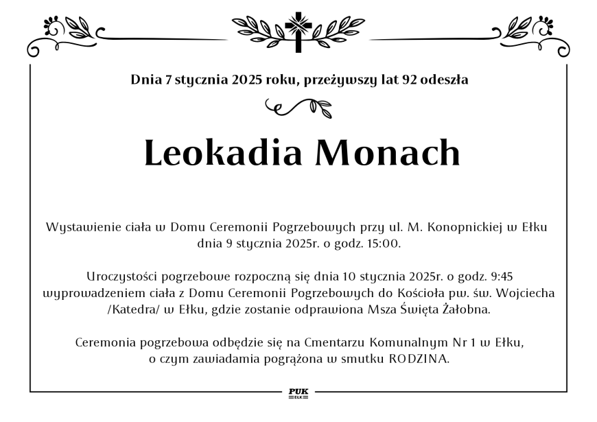 Leokadia Monach - nekrolog